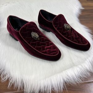 NEW Kurt Geiger Size 41 / US 8 Wine Red Velvet Hugh Eagle‎ Head Slip On Loafer